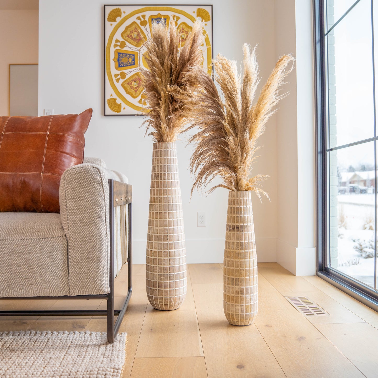 Tall Floor Vase - Extra Large Wooden Vase for Pampas Grass 32"