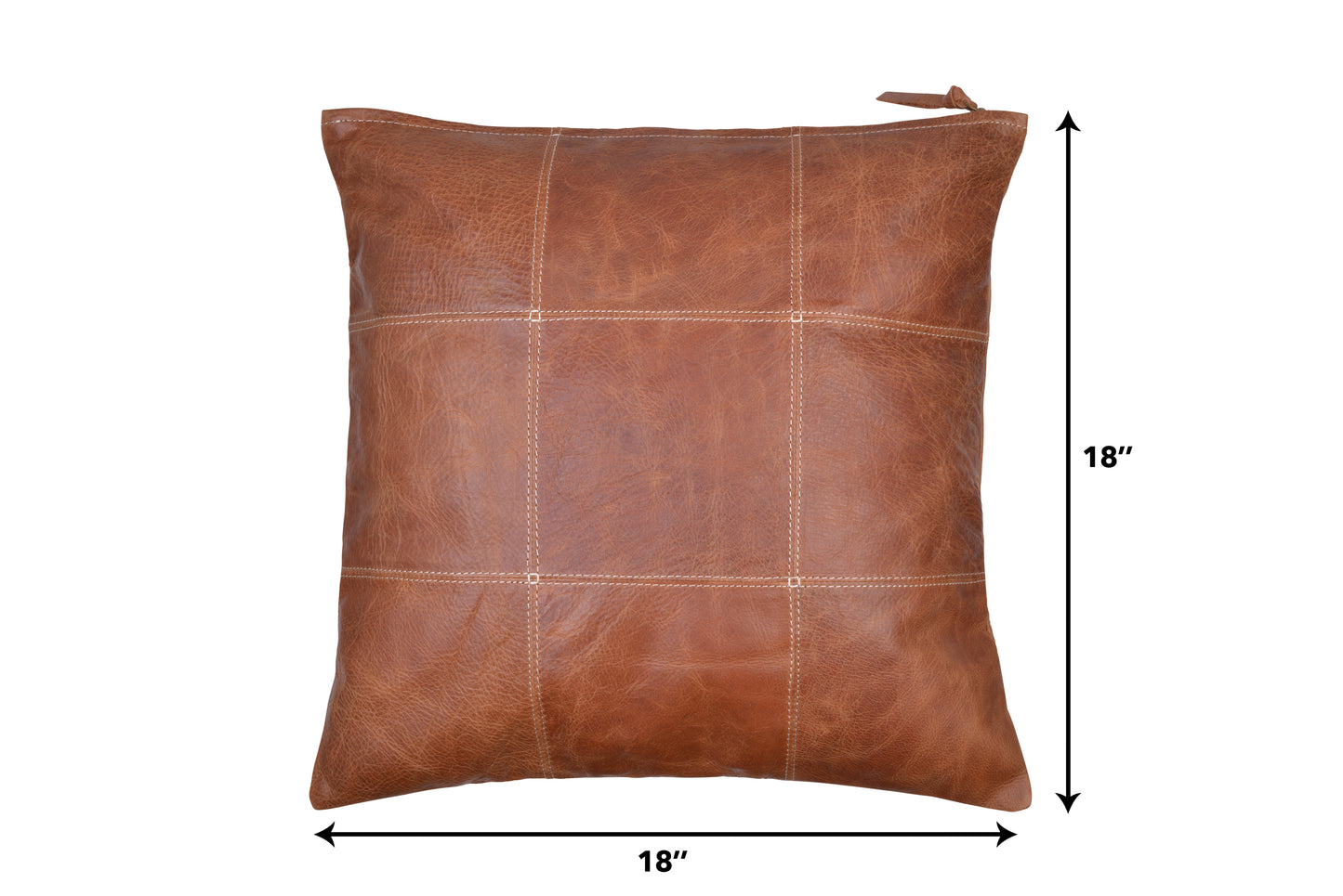 Leather Pillow Cover - Hand Finished Brown Real Leather Cushion Cover 18"x18"