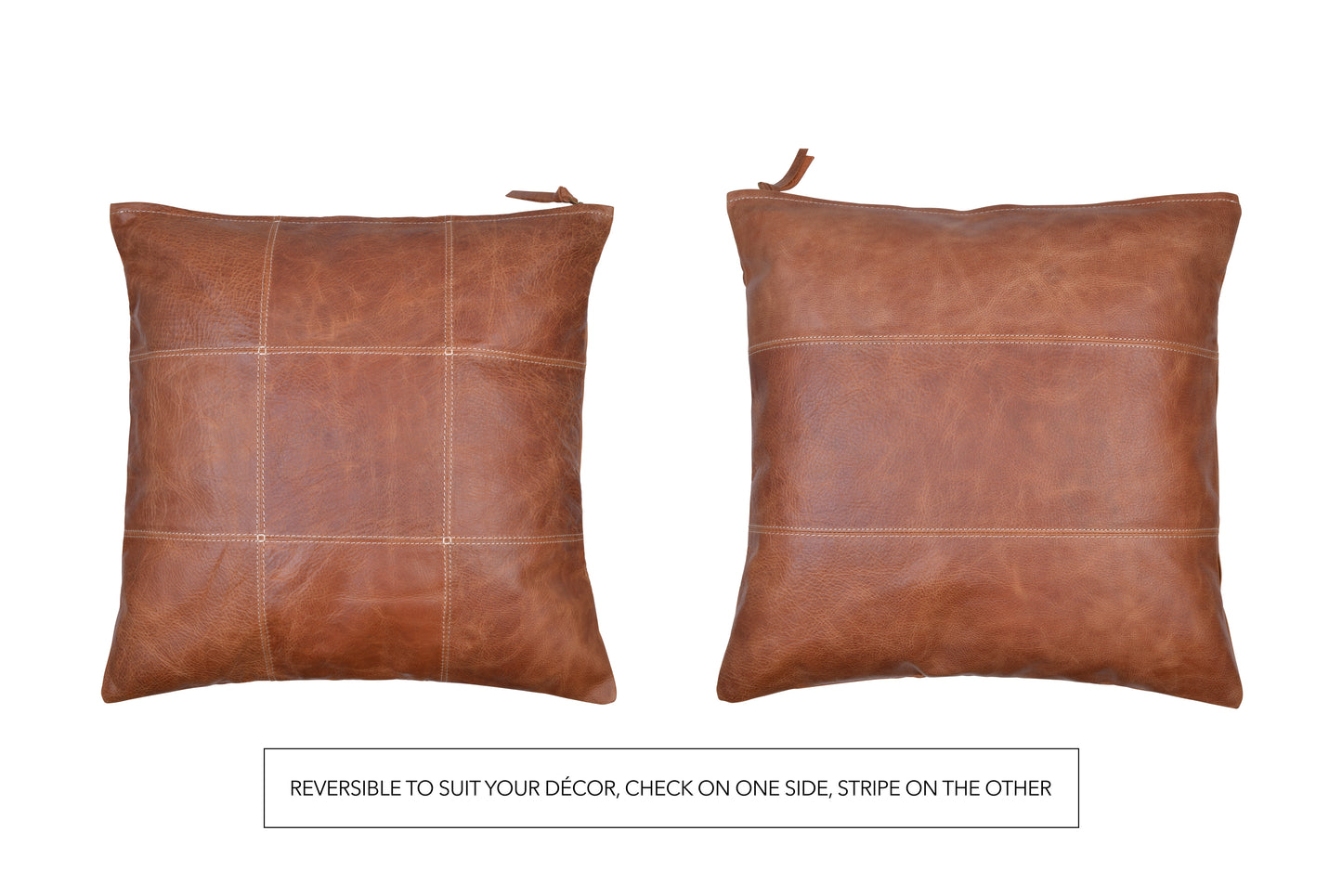 Leather Pillow Cover - Hand Finished Brown Real Leather Cushion Cover 18"x18"
