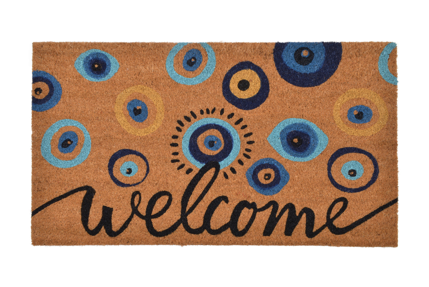 Evil Eye Door Mat - Fun Natural Coco Coir Welcome Doormat 17"x 30"