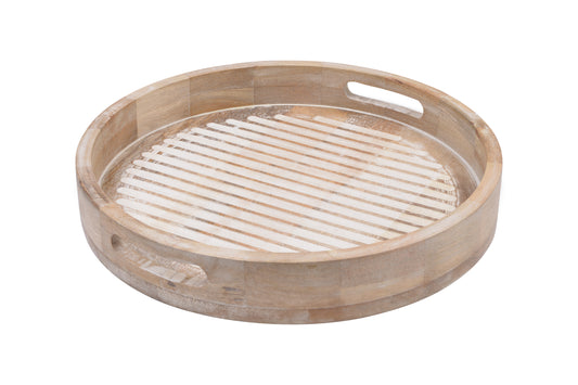 round white wooden serving tray