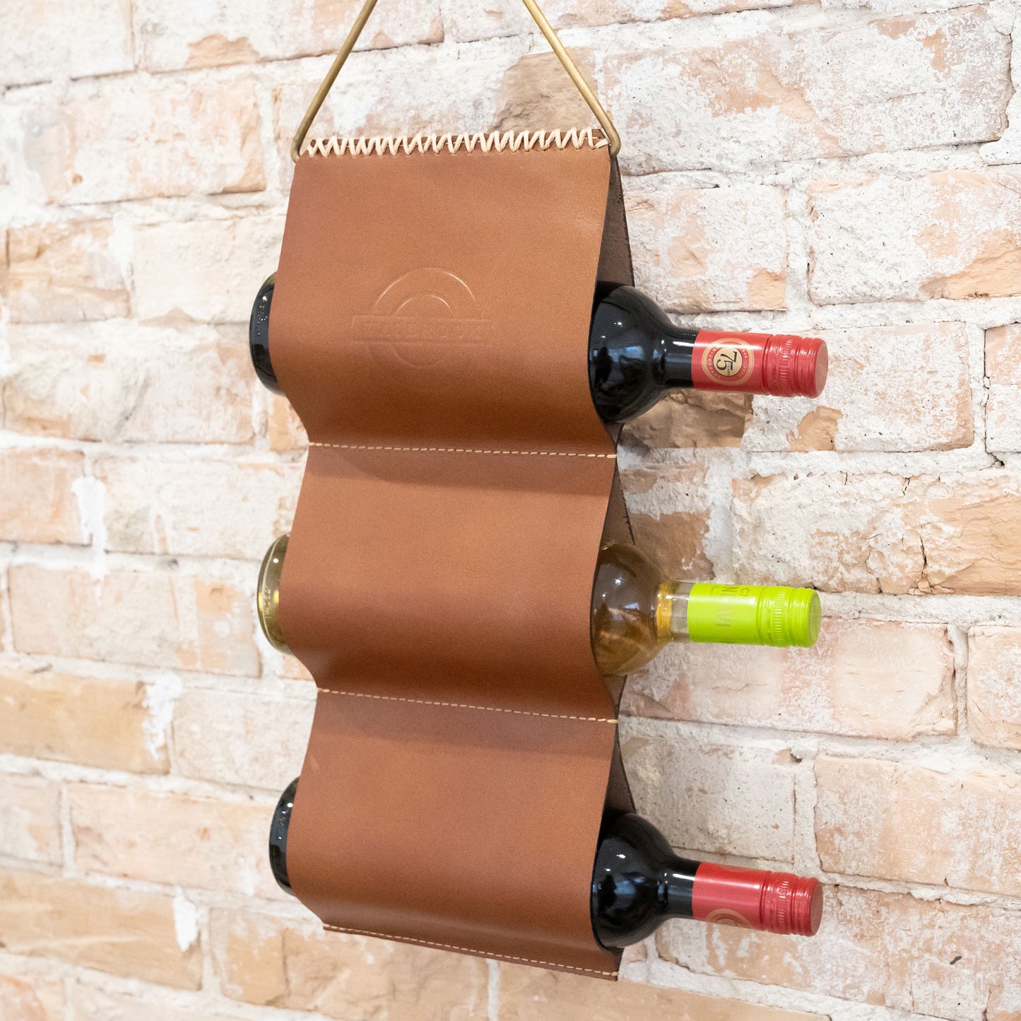 Leather Hanging Wine Rack for 3 or 6 Bottles