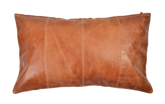 Brown Leather Lumbar Pillow Cover - Hand Finished Real Leather Cushion Cover 12" X 20"