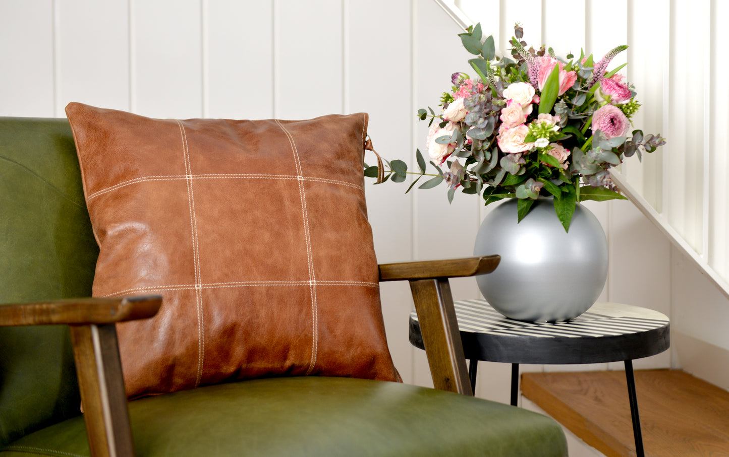 Leather Pillow Cover - Hand Finished Brown Real Leather Cushion Cover 18"x18"