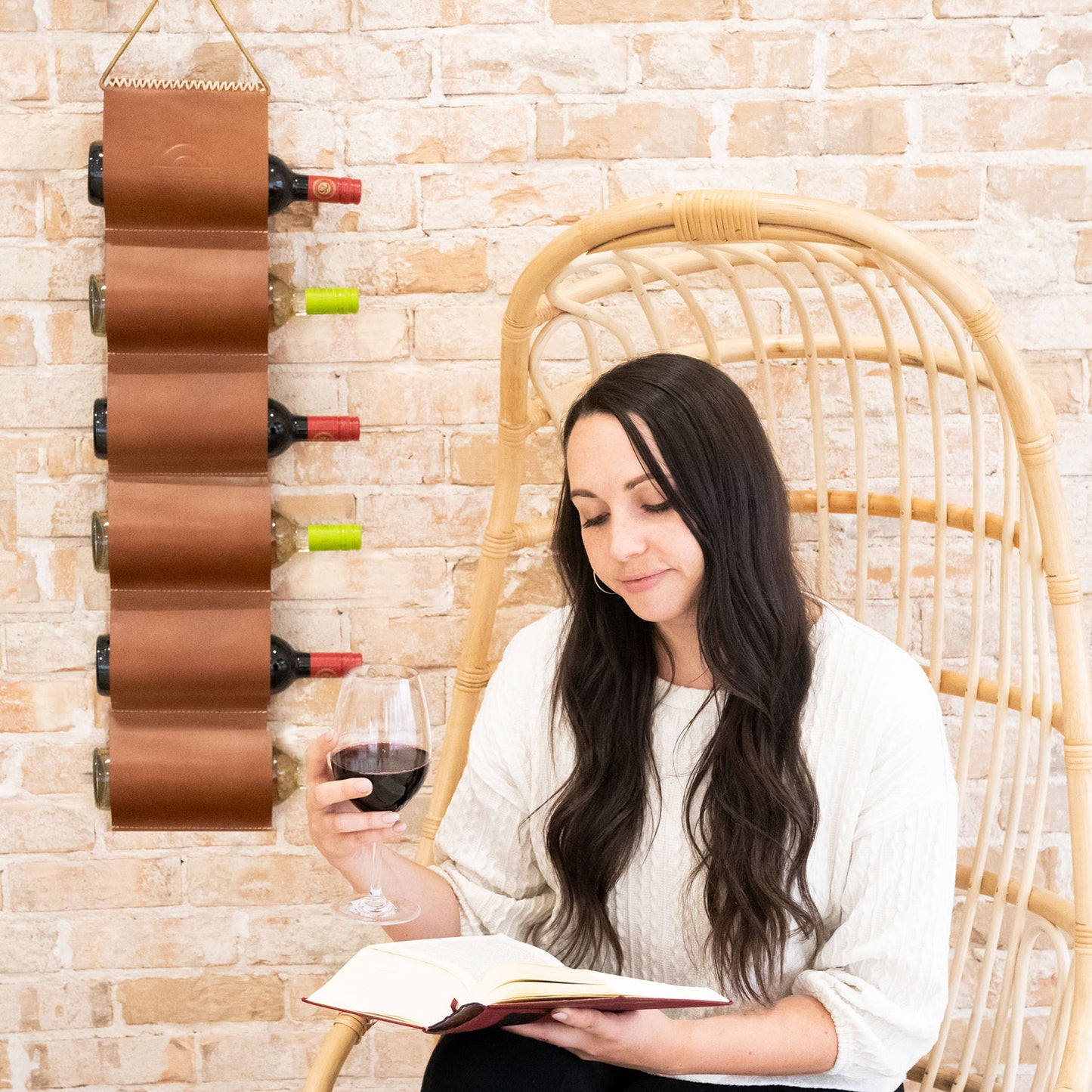 hanging leather wine rack