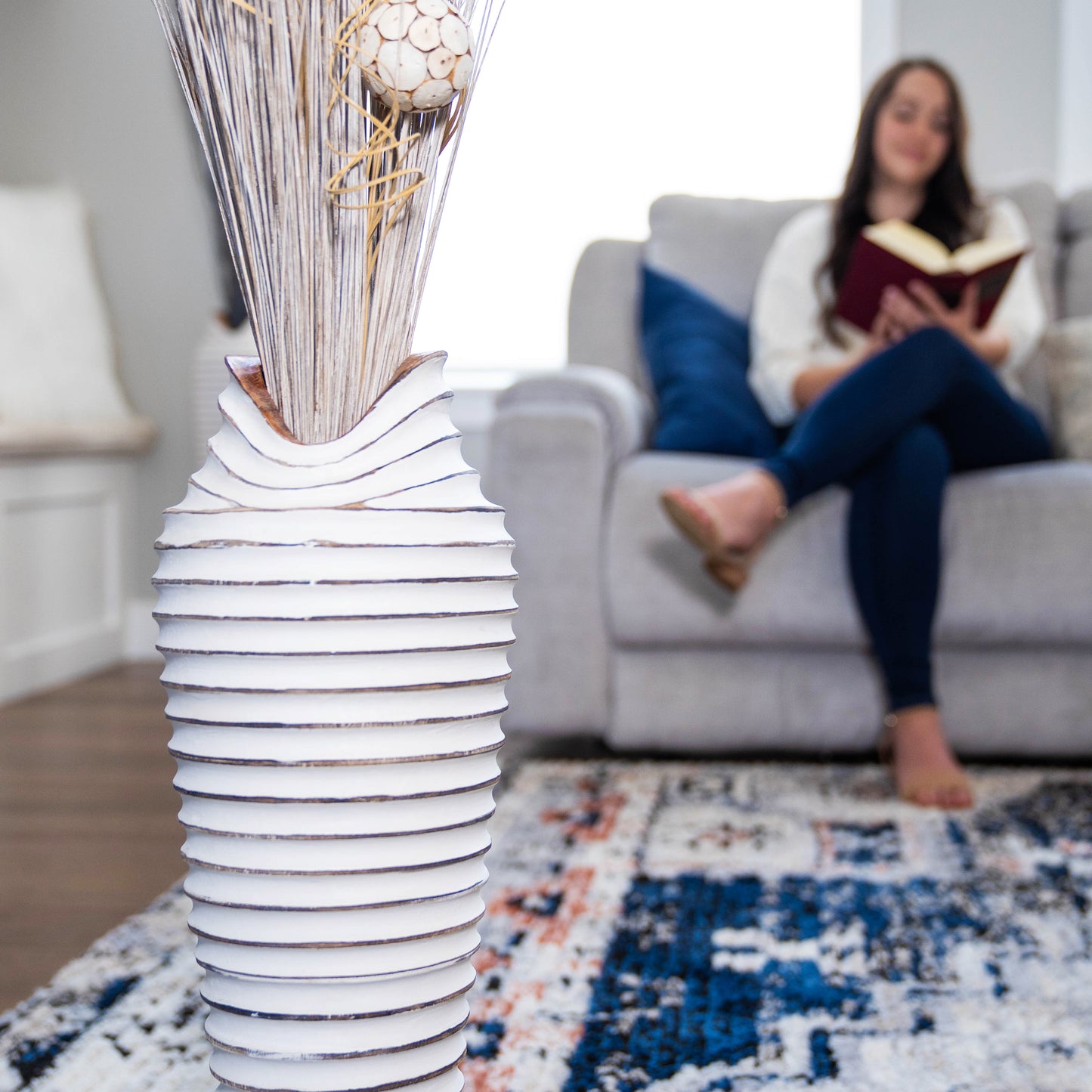 tall white floor vase for pampas grass