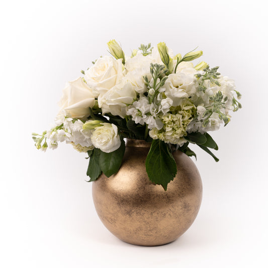 round gold metal flower vase