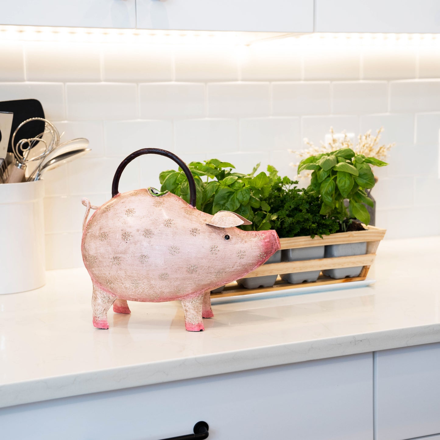 cute metal pink pig watering can for indoor plants