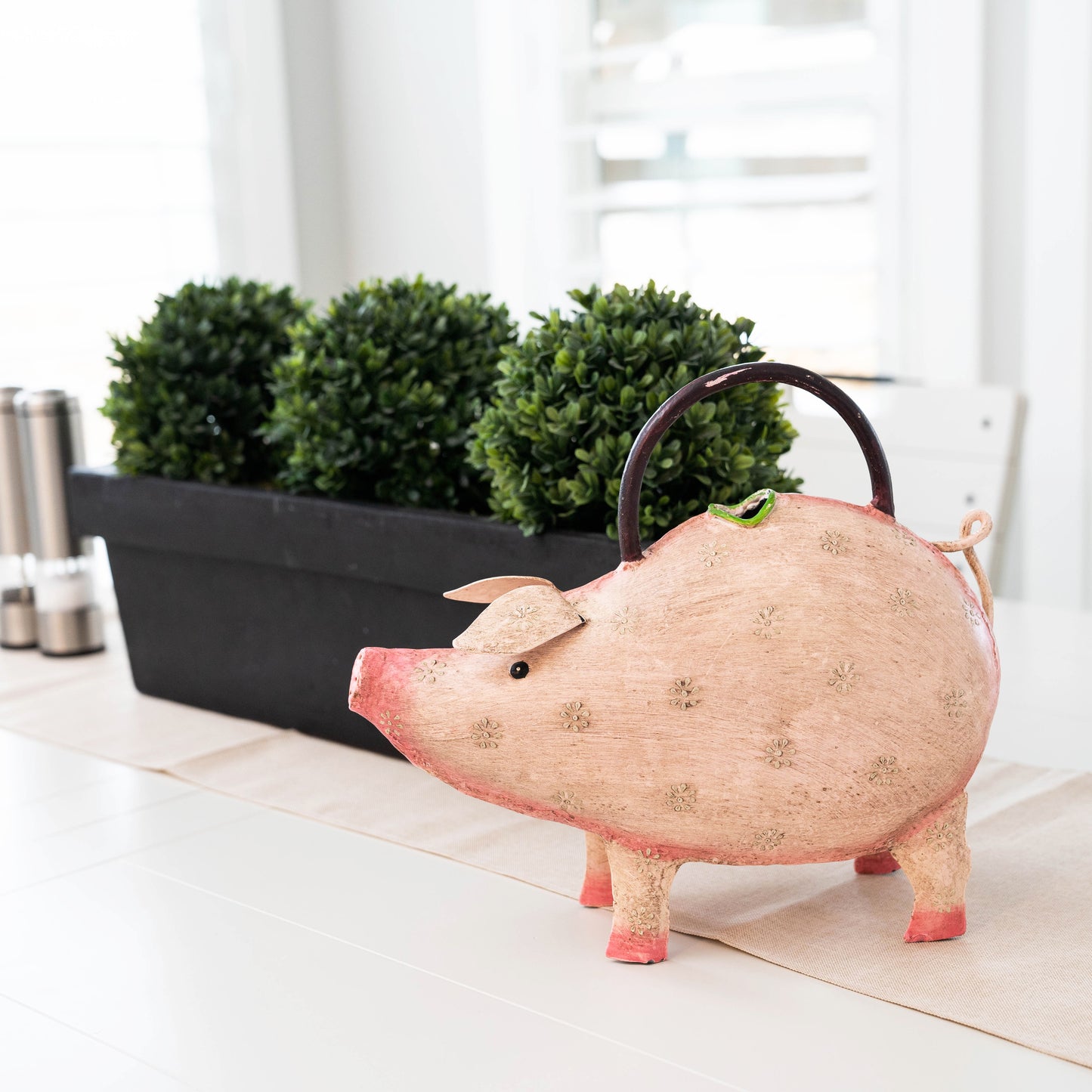 cute metal pink pig watering can for indoor plants