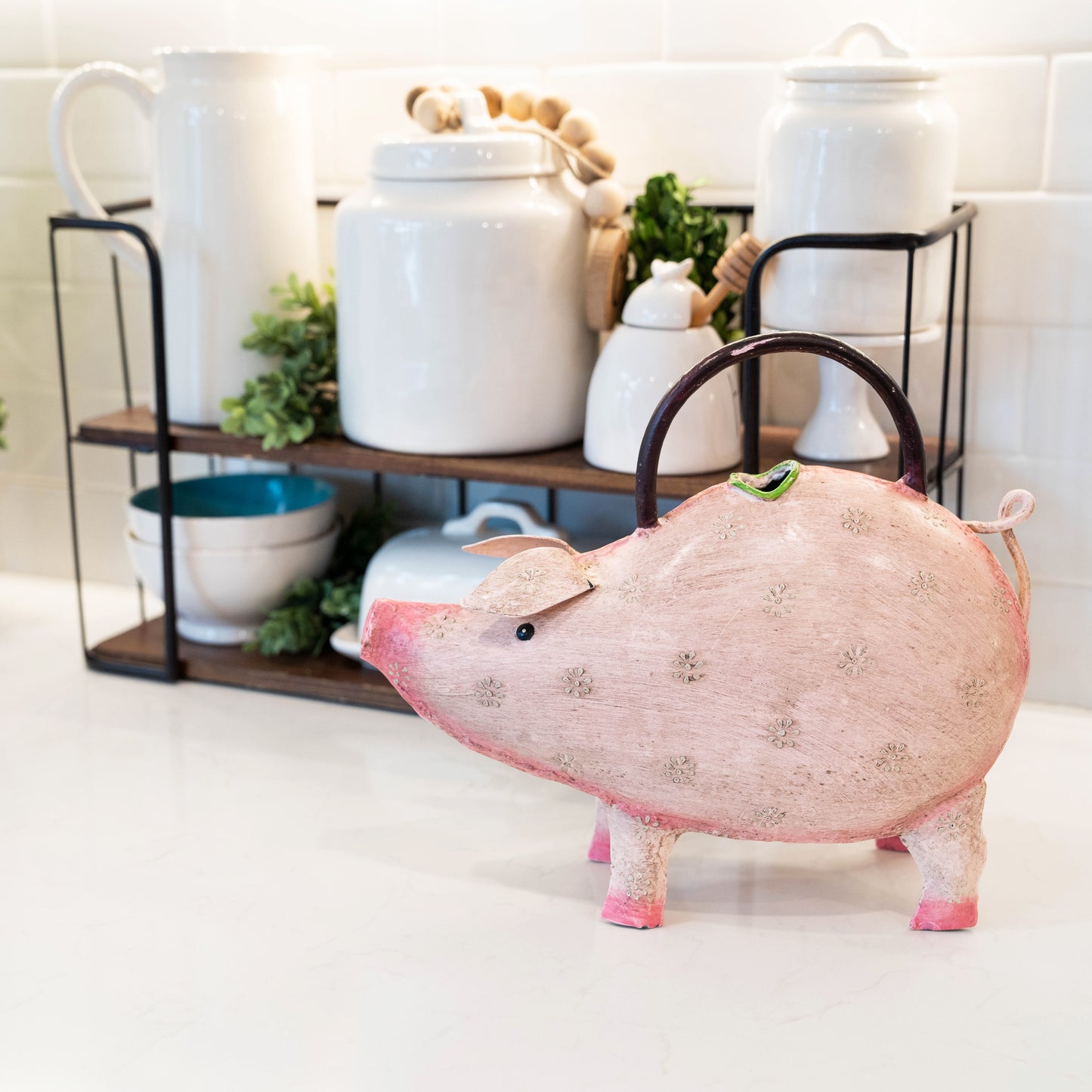 cute metal pink pig watering can for indoor plants