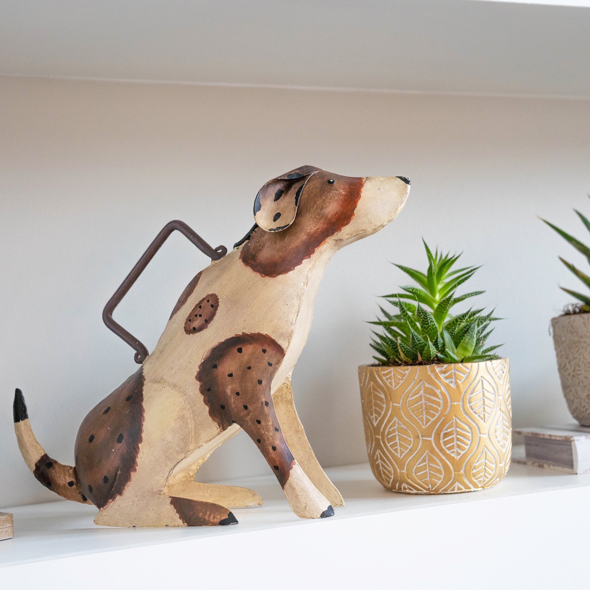 cute dog metal watering can for indoor plants