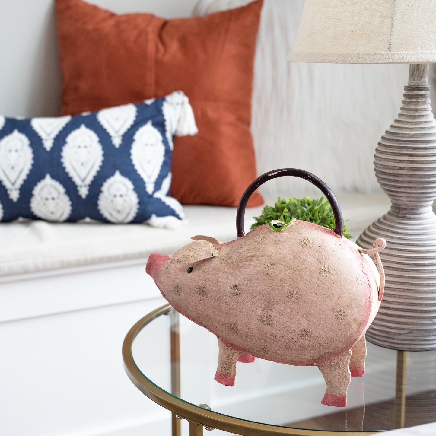 cute metal pink pig watering can for indoor plants