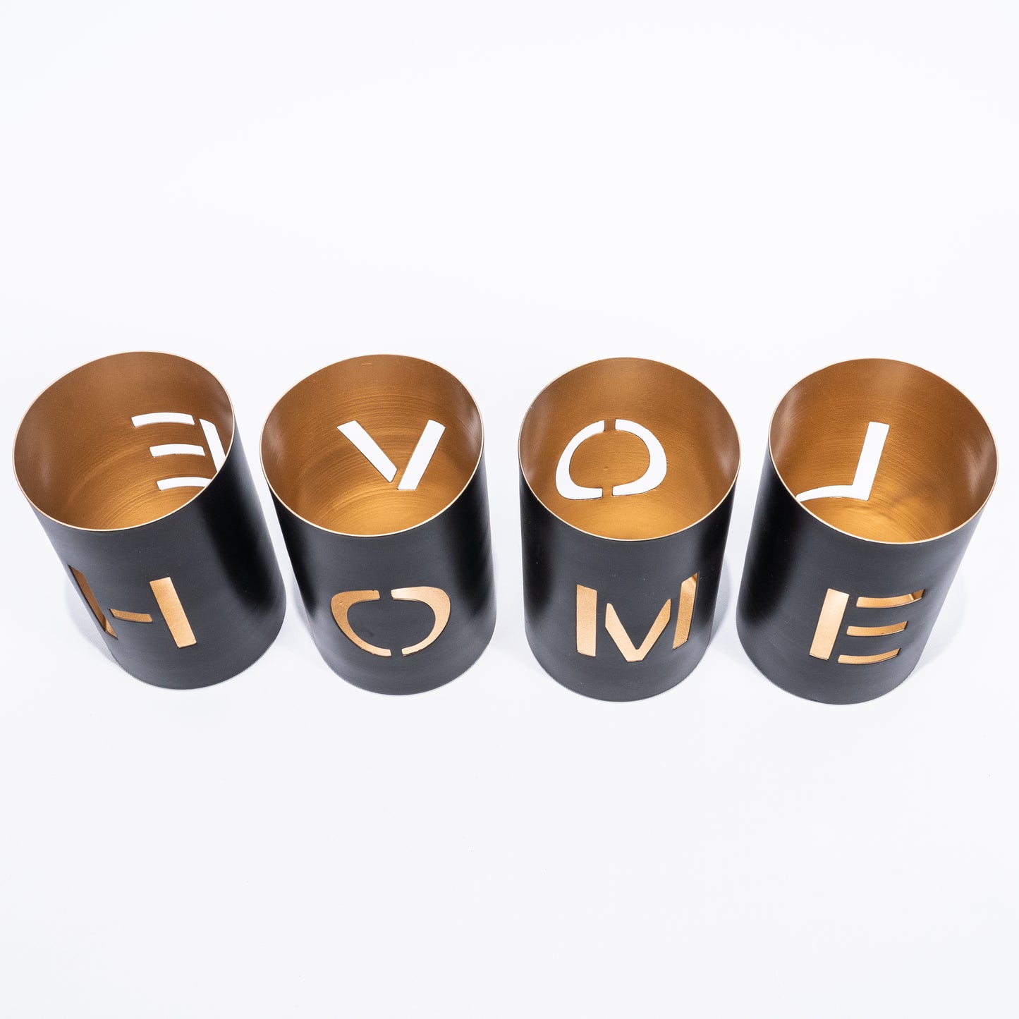 Love - Home Cut Out Black and Gold Metal Tealight Candle Holder set of 4