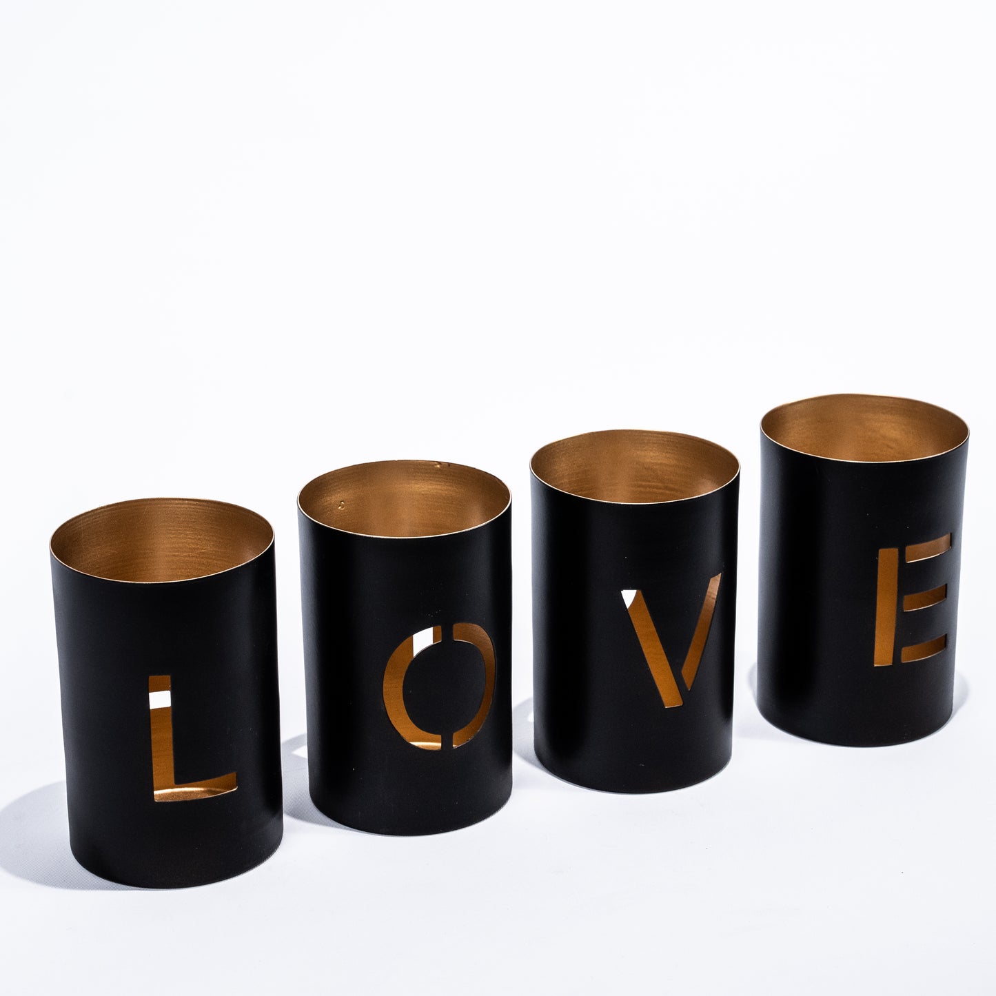 Love - Home Cut Out Black and Gold Metal Tealight Candle Holder set of 4