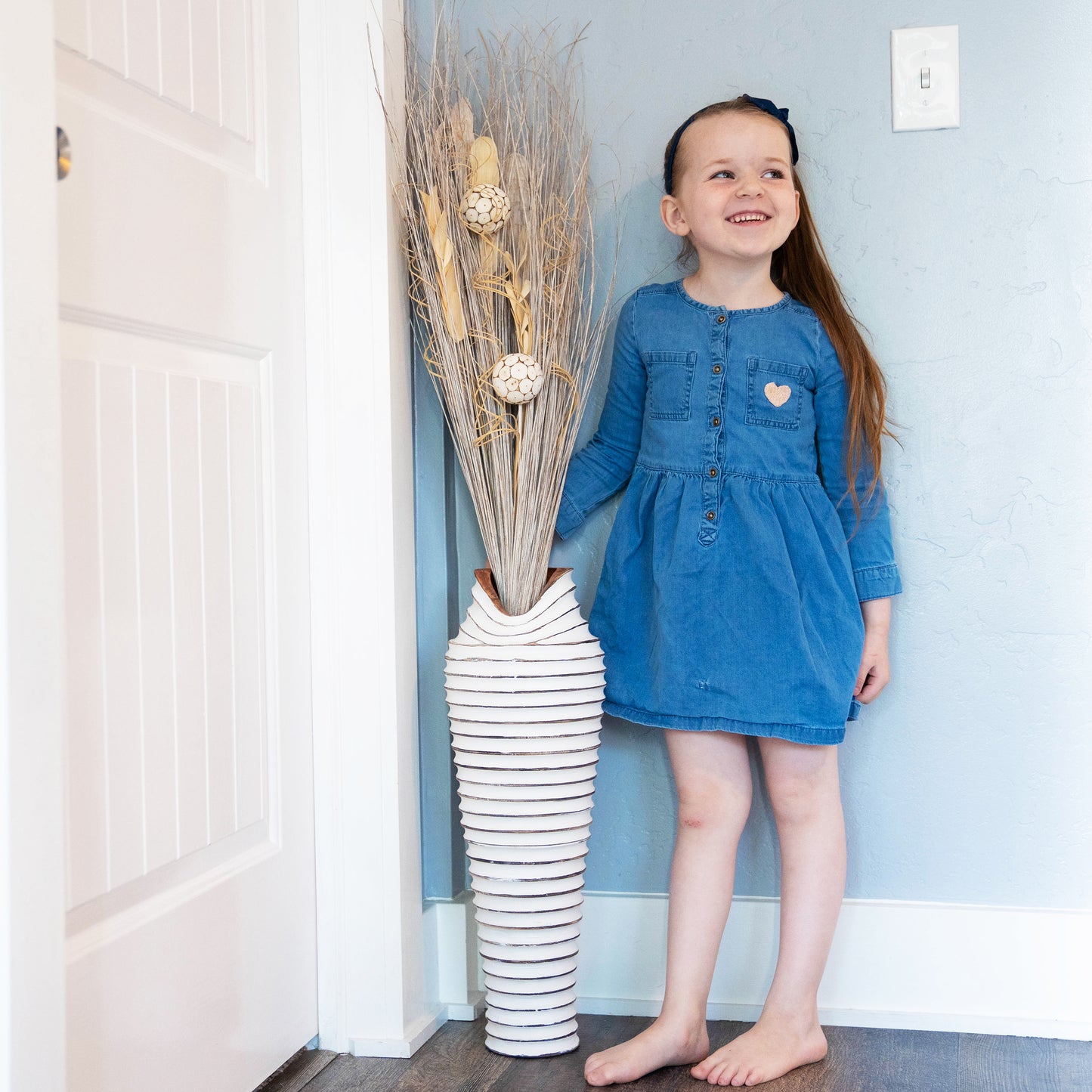 tall white floor vase for pampas grass