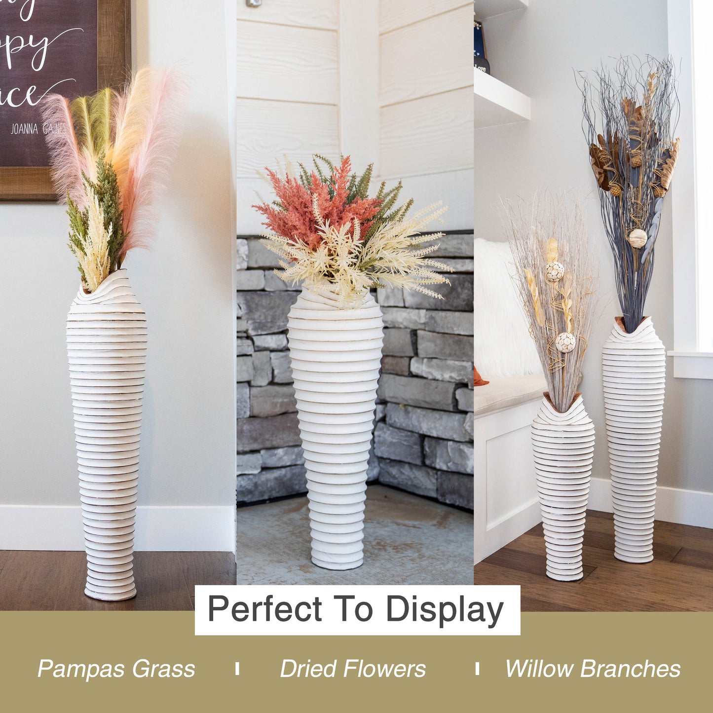 tall white floor vase for pampas grass