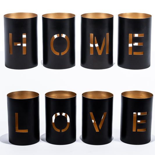 Love - Home Cut Out Black and Gold Metal Tealight Candle Holder set of 4