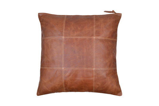 Leather Pillow Cover - Hand Finished Brown Real Leather Cushion Cover 18"x18"