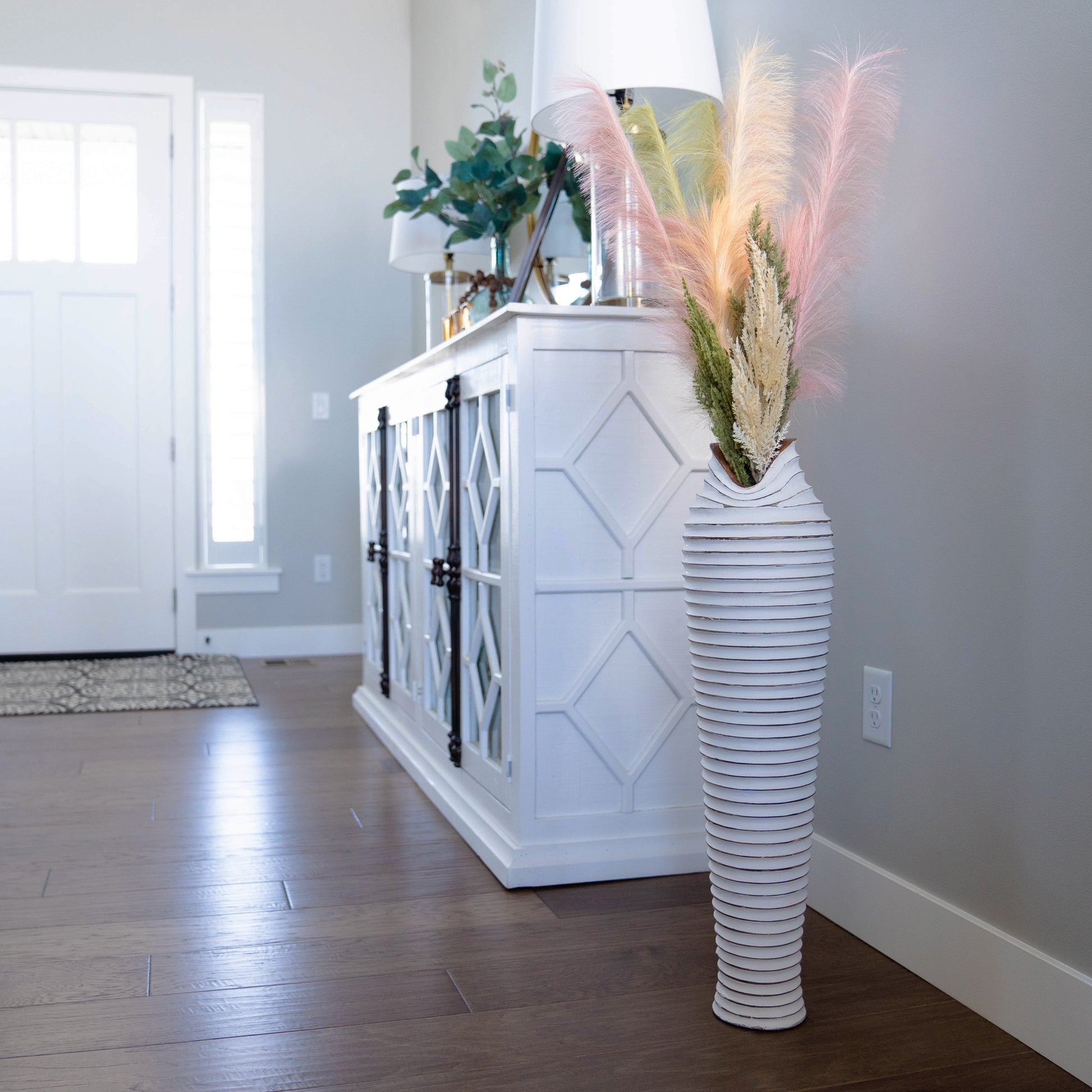 tall white floor vase for pampas grass