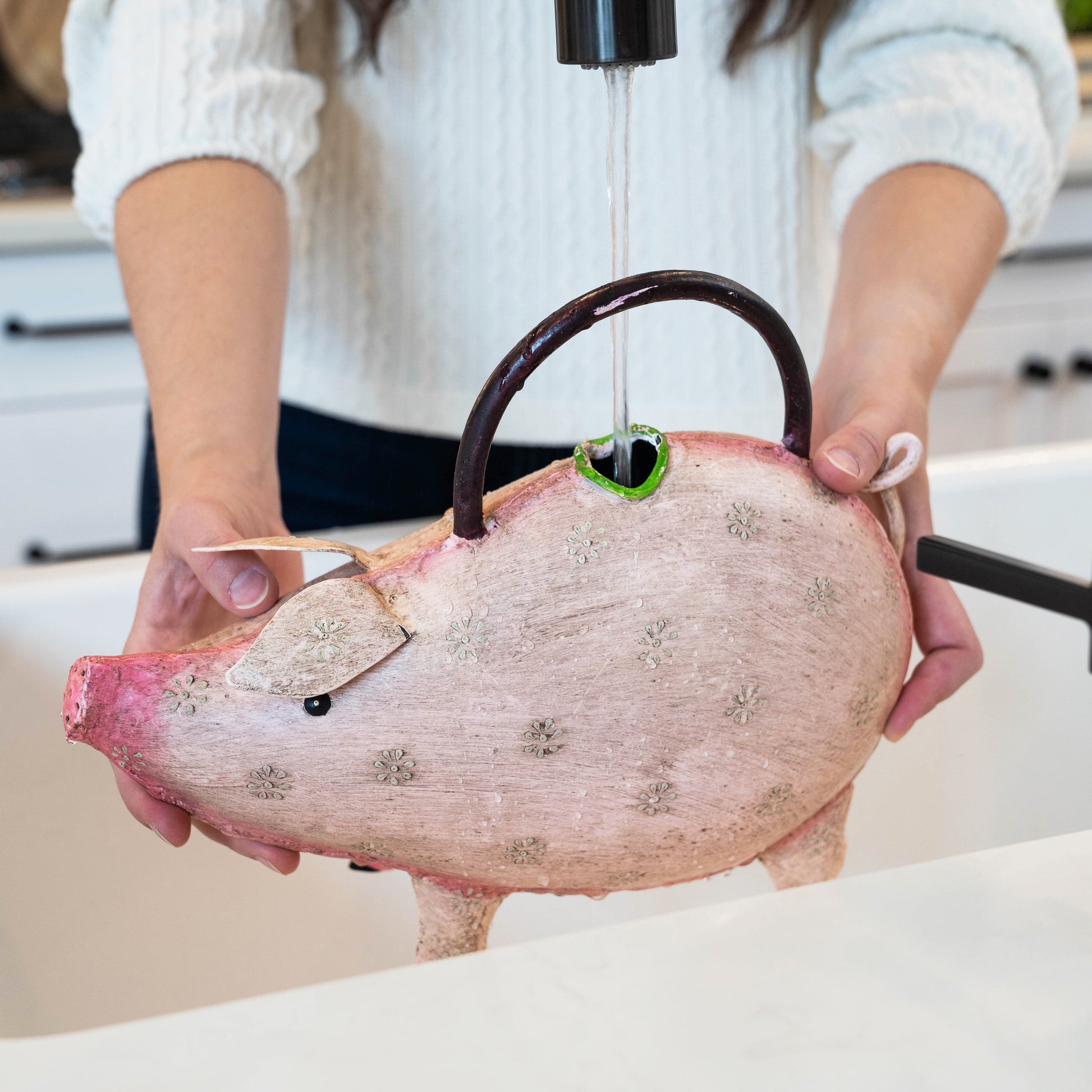 cute metal pink pig watering can for indoor plants