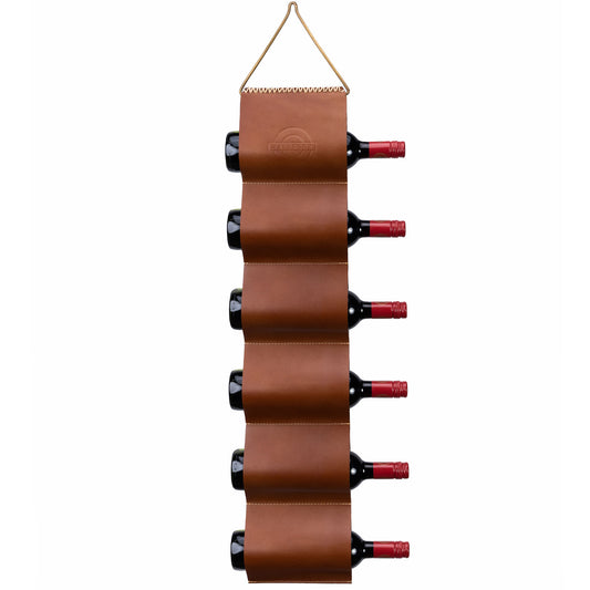 hanging leather wine rack