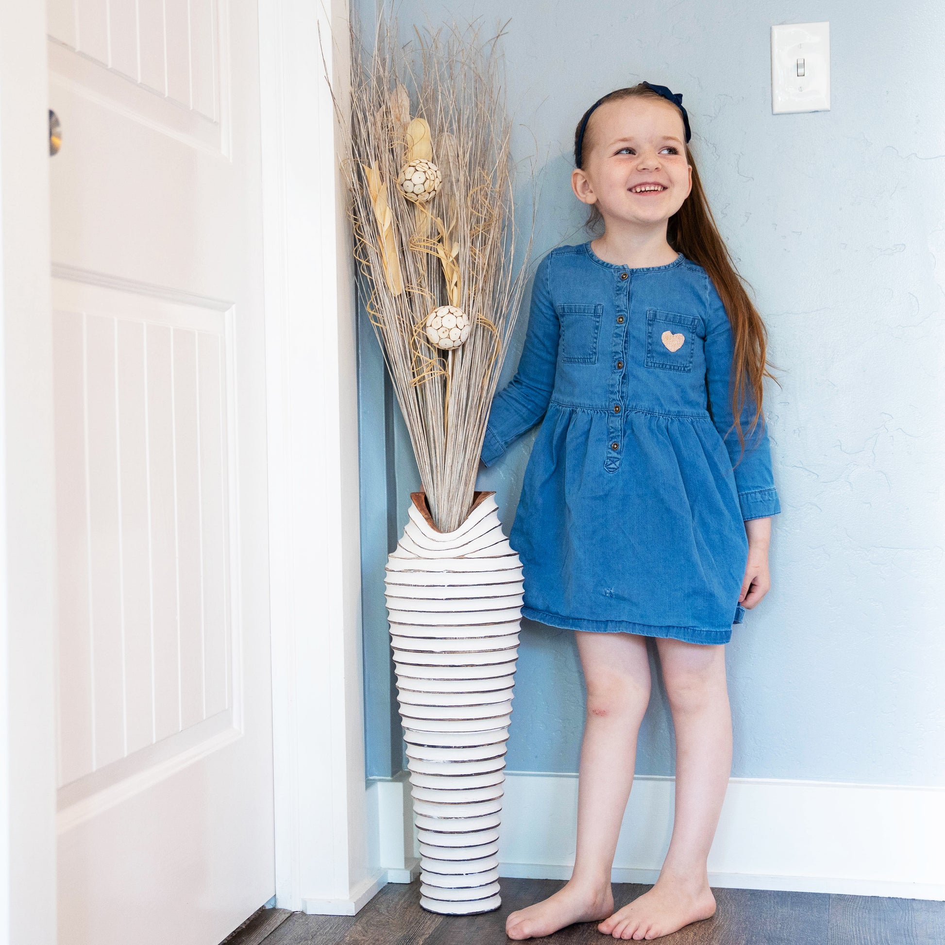 tall white floor vase for pampas grass