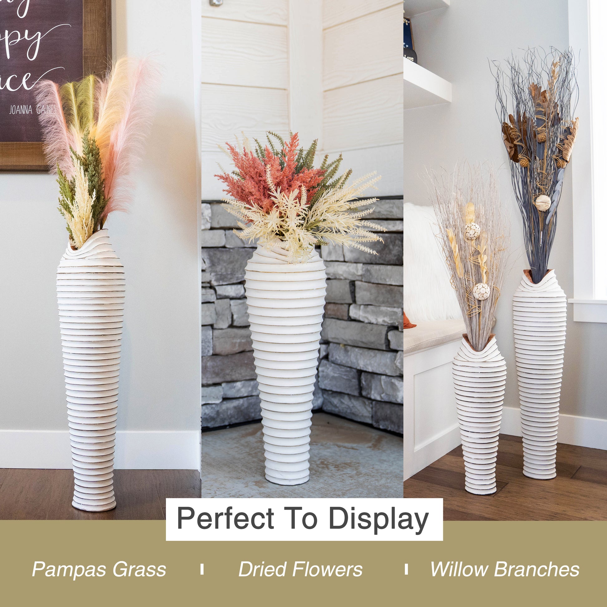 tall white floor vase for pampas grass